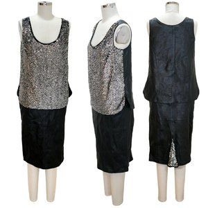 Vintage Leather High Waist Skirt and Tank with Sequins - 2 Piece Set - Size MD